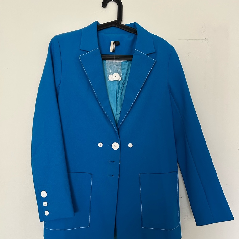 Topshop Blue Tailored Blazer with Classic Lapel